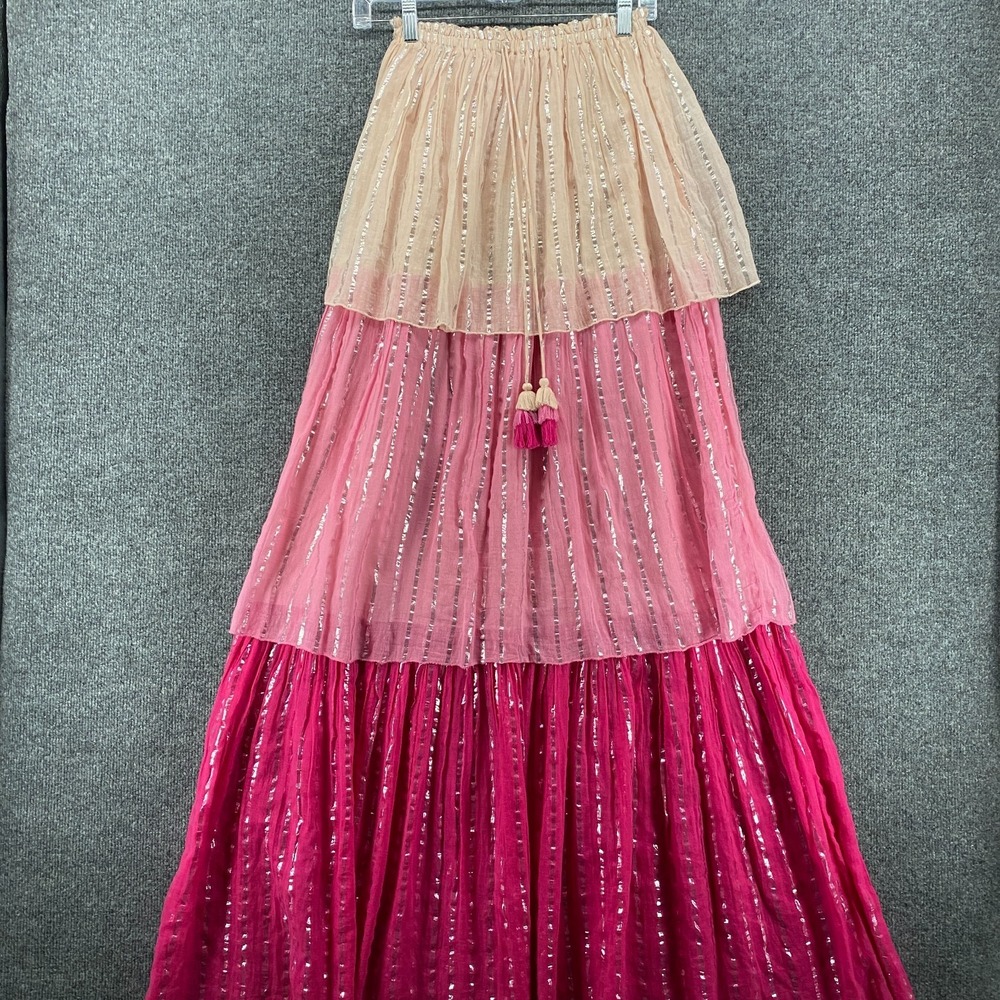 PQ Dress XS/S Pink Strapless Tiered Ruffle Long Fairy Romantic Beachy Coastal‎